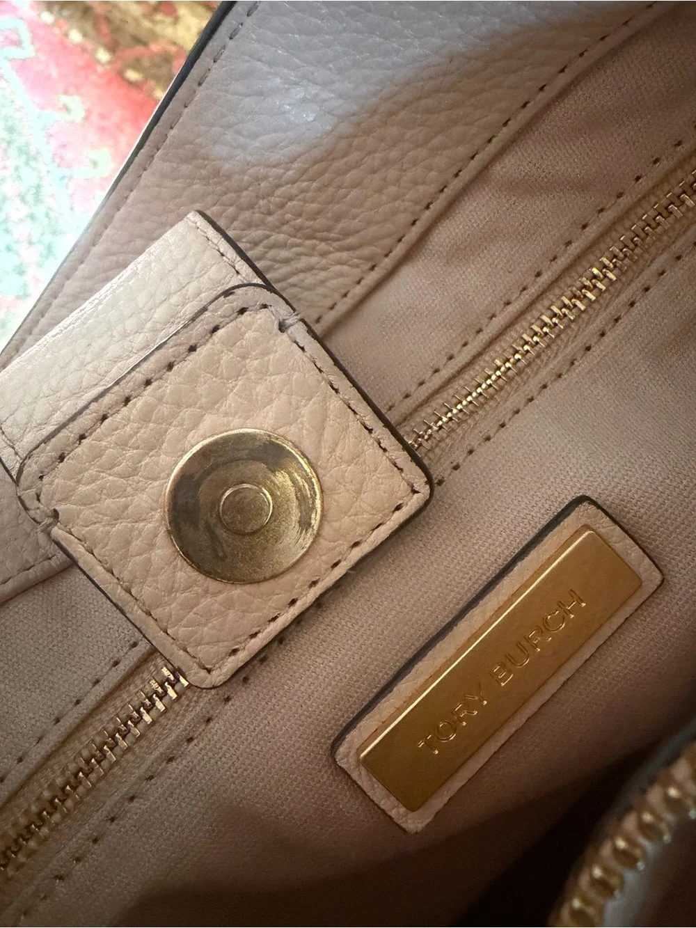 Tory Burch Blush Pink Pebbled Leather Shoulder Tote with Gold Chain Handles